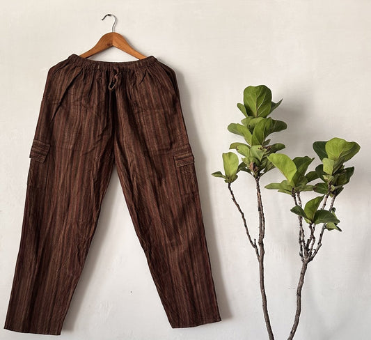 Chocolate Brown Striped Cotton Pyjama Pants | Comfortable Everyday Wear with Relaxed Fit - swadeshsouq.com