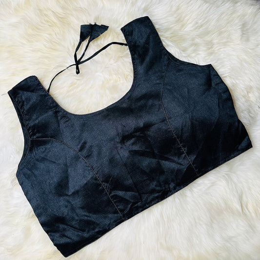 Classic Black Extra Large Silk Blouse – Unpadded, Fits Up to 48 - swadeshsouq.com