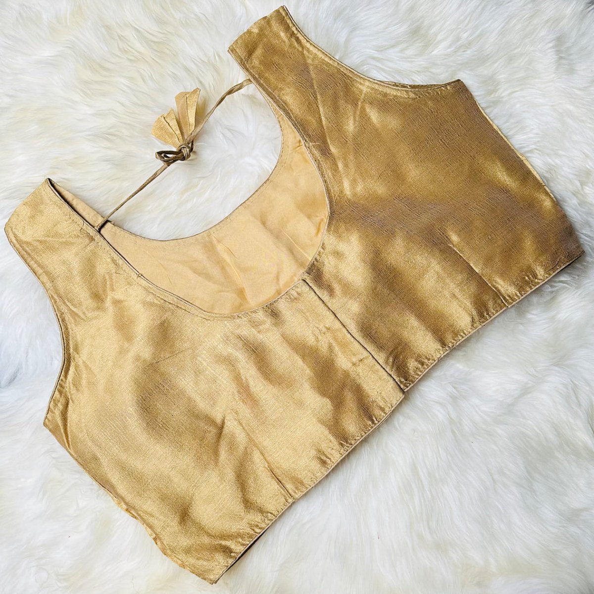 Classic Golden Beige Extra Large Silk Blouse – Unpadded, Fits Up to 48 - swadeshsouq.com