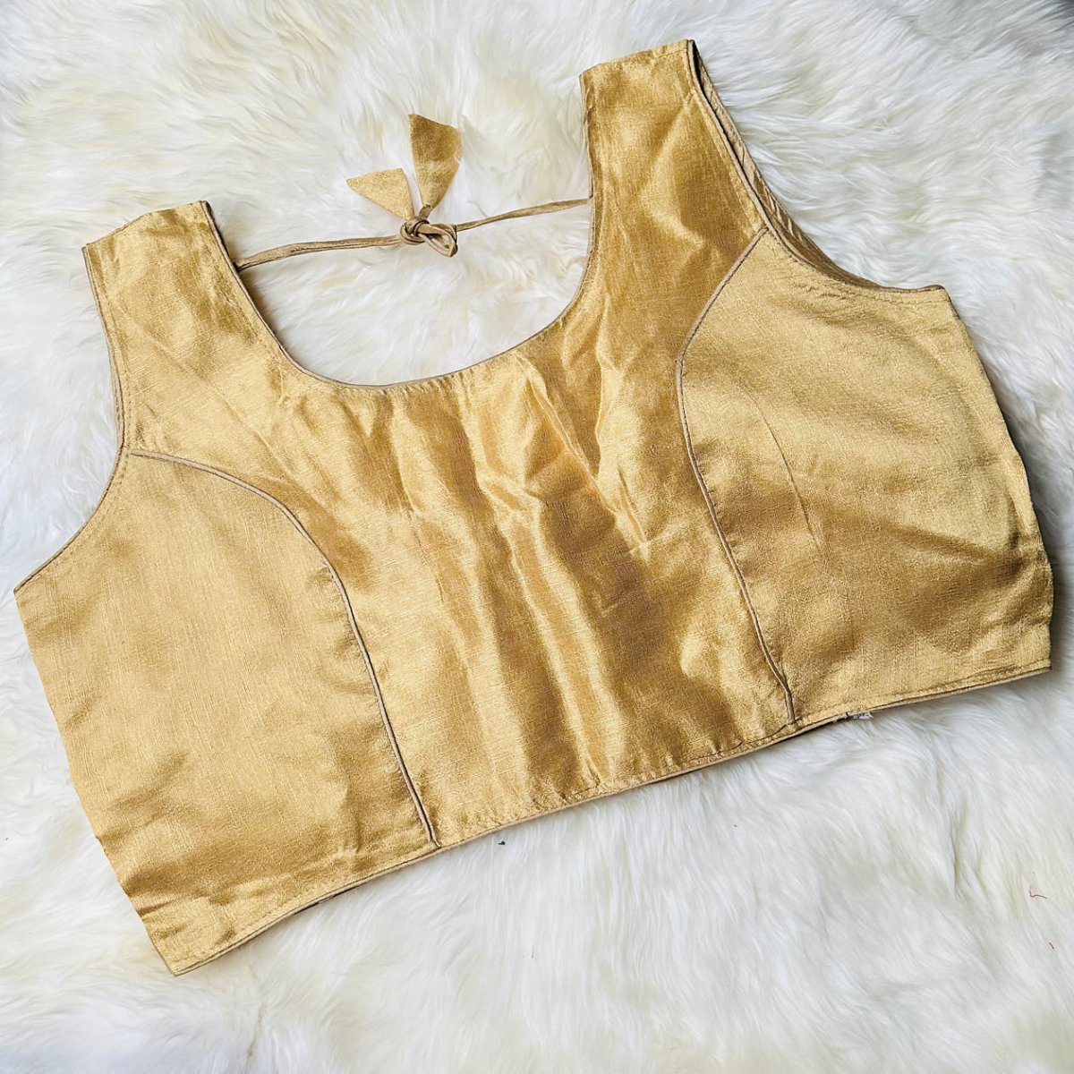 Classic Golden Beige Extra Large Silk Blouse – Unpadded, Fits Up to 48 - swadeshsouq.com