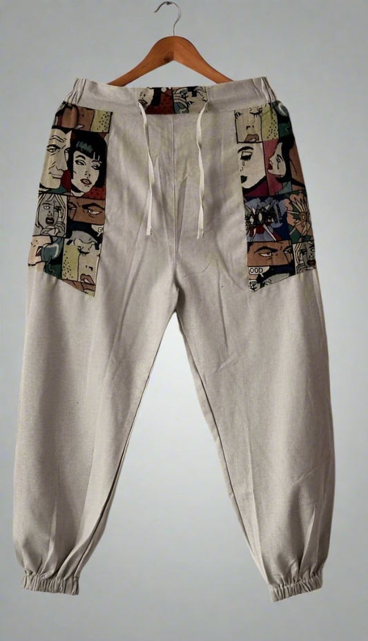 Comic Art Patchwork Joggers - Light Grey Casual Wear | Yoga Wear - swadeshsouq.com