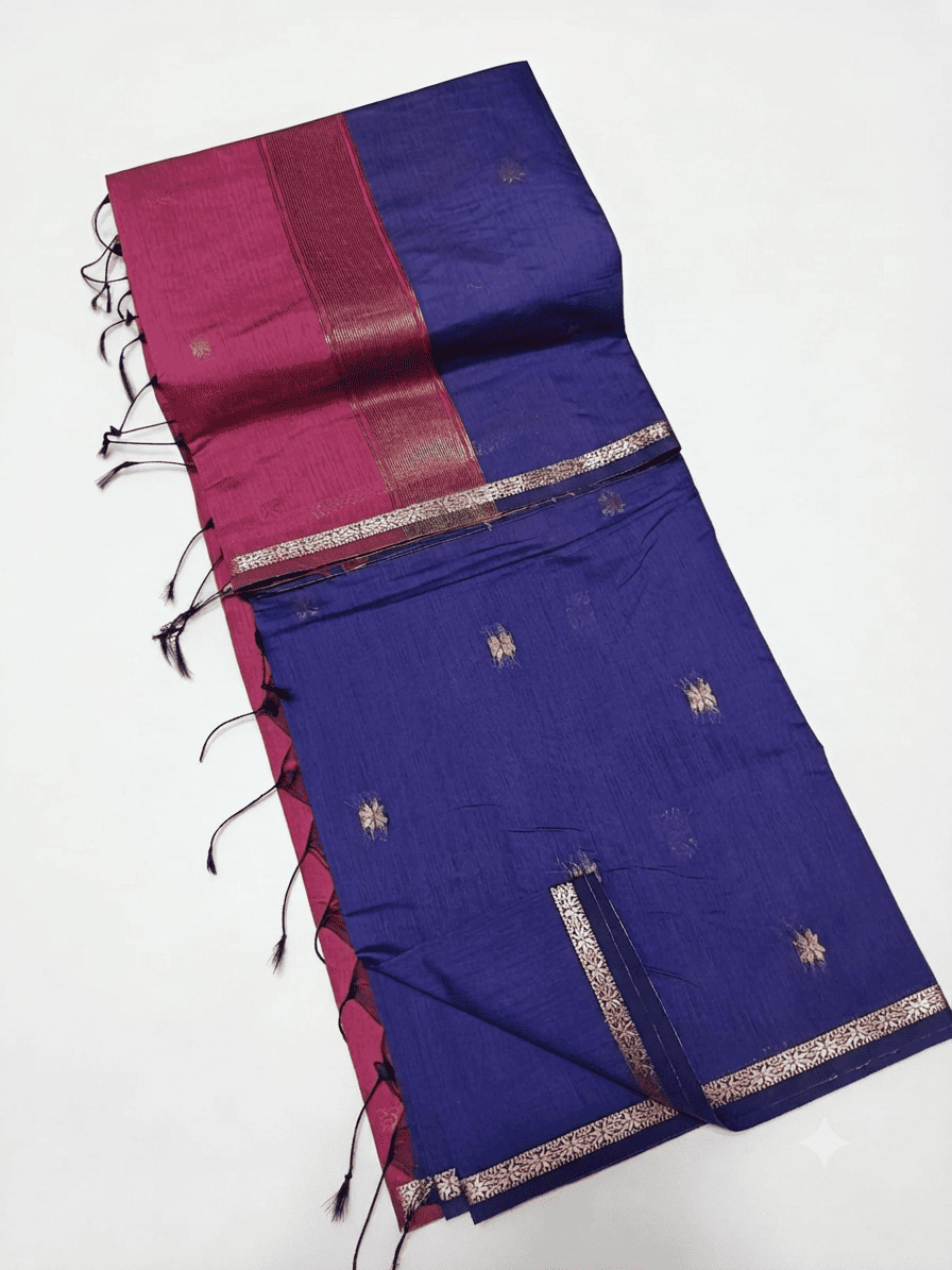 Elegant Violet & Pink Kalyani Silk Cotton Saree with Star Buttis & Intricate Zari Border