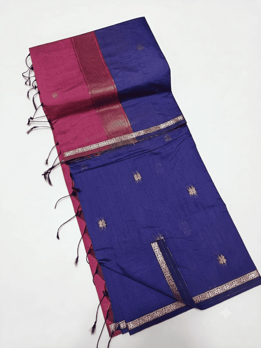 Elegant Violet & Pink Kalyani Silk Cotton Saree with Star Buttis & Intricate Zari Border