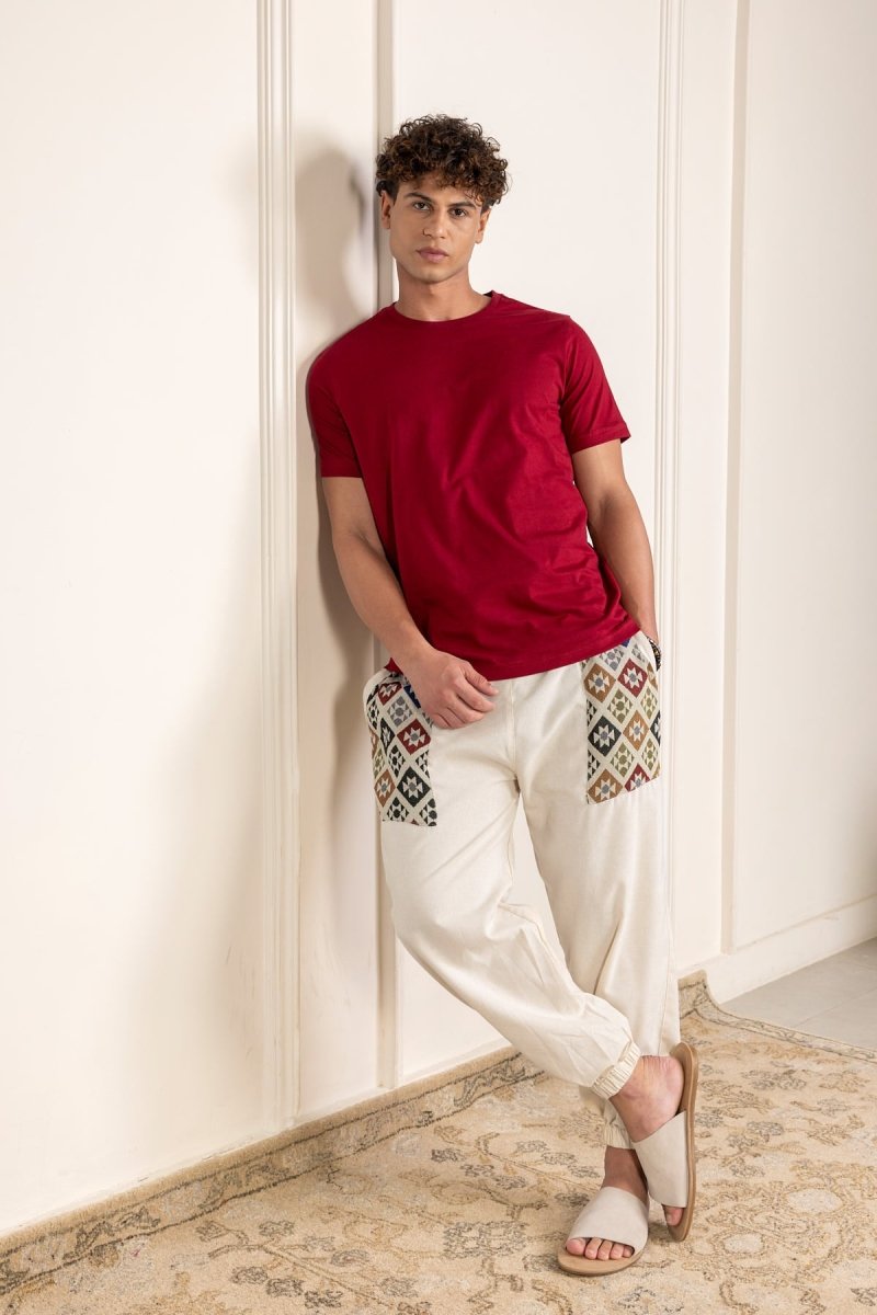 Cream Cotton Patchwork Pyjama for Men – Soft, Breathable Lounge Wear | Regular Fit | Everyday Comfort - swadeshsouq.com