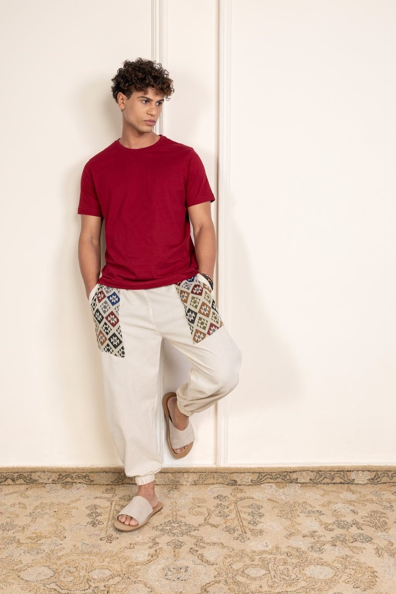 Cream Cotton Patchwork Pyjama for Men – Soft, Breathable Lounge Wear | Regular Fit | Everyday Comfort - swadeshsouq.com