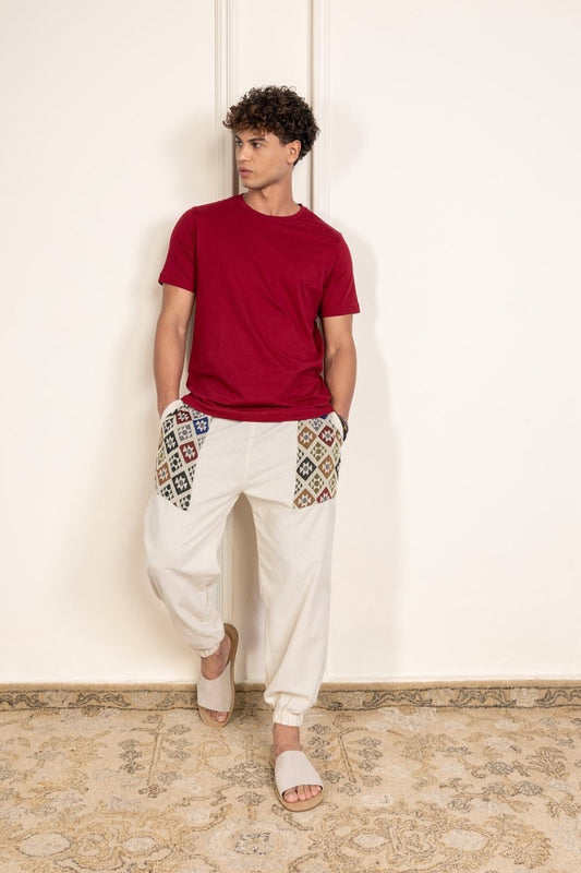 Cream Cotton Patchwork Pyjama for Men – Soft, Breathable Lounge Wear | Regular Fit | Everyday Comfort - swadeshsouq.com