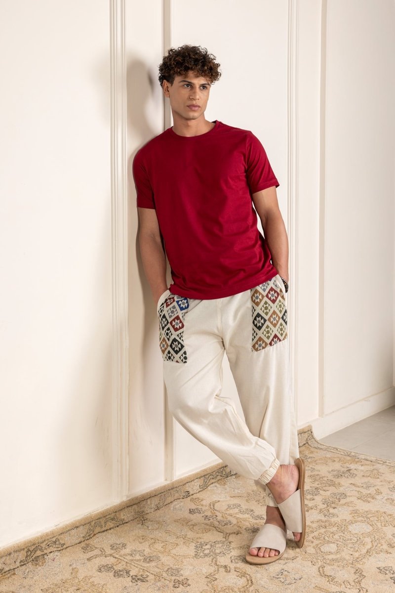 Cream Cotton Patchwork Pyjama for Men – Soft, Breathable Lounge Wear | Regular Fit | Everyday Comfort - swadeshsouq.com