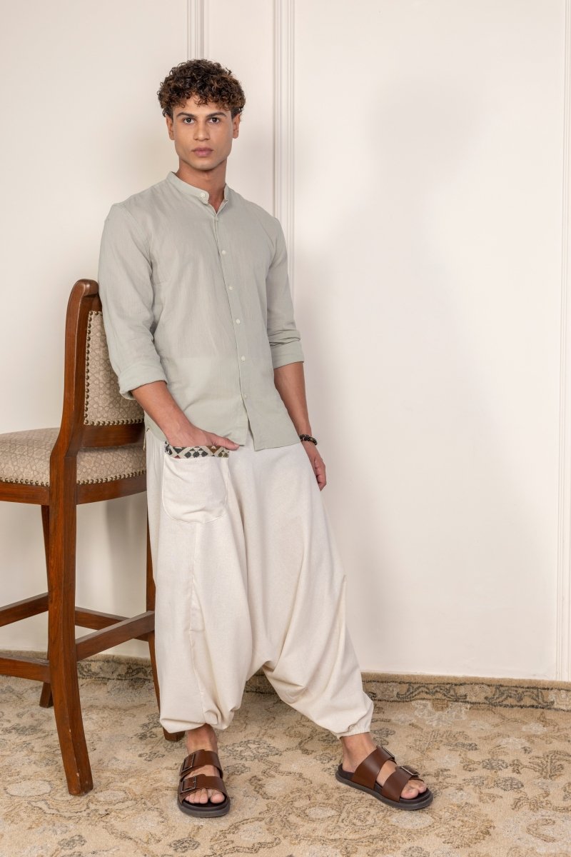 Cream Patchwork Harem Pants for Men – Relaxed Fit, Trendy Boho Lounge Wear - swadeshsouq.com