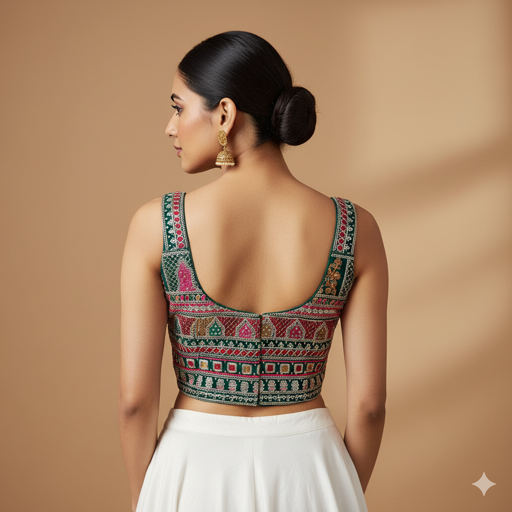 Elegant Green Georgette Embroidered Blouse – Rajasthani Style Elegance