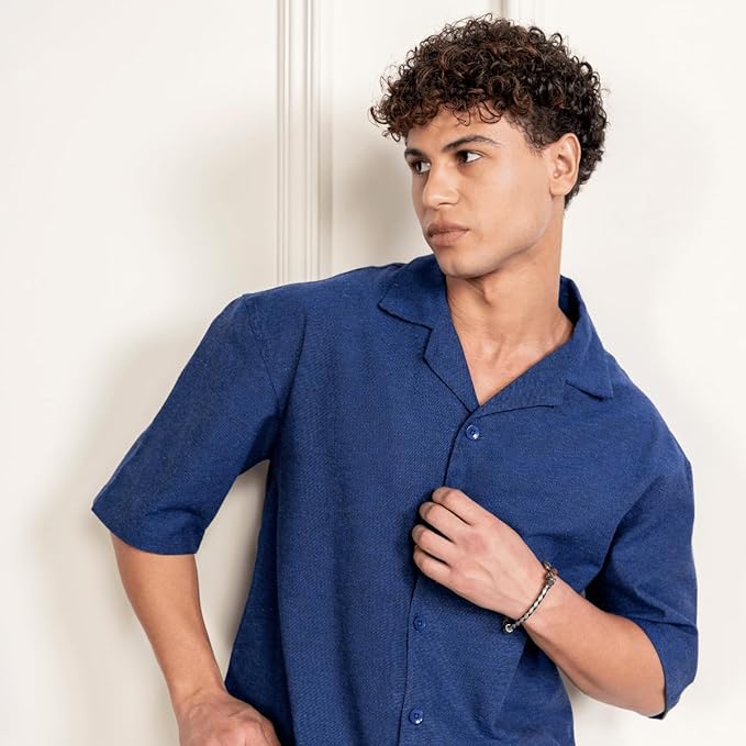 Dark blue Men’s Half Sleeve | Casual | Box Fit | Cuban Collar Shirt - swadeshsouq.com