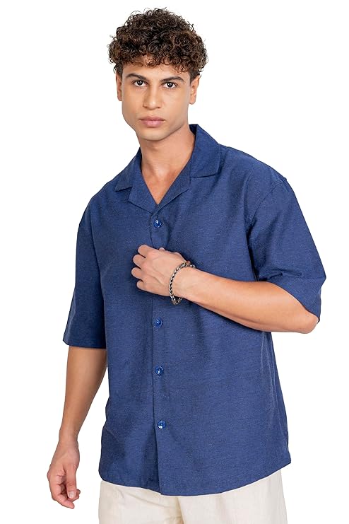 Dark blue Men’s Half Sleeve | Casual | Box Fit | Cuban Collar Shirt - swadeshsouq.com