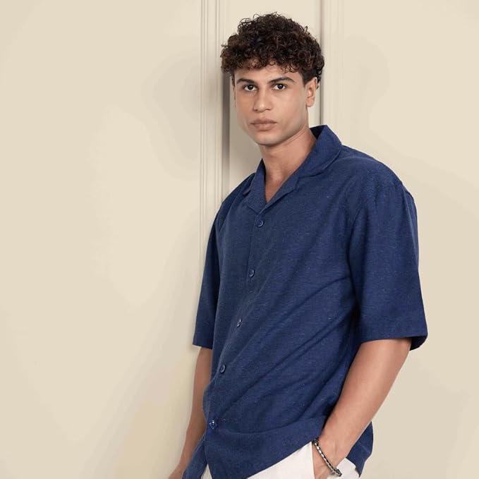 Dark blue Men’s Half Sleeve | Casual | Box Fit | Cuban Collar Shirt - swadeshsouq.com