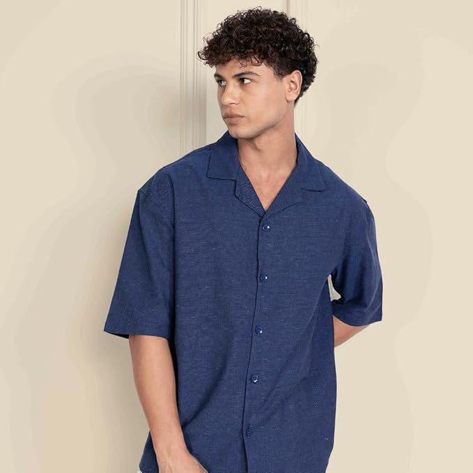 Dark blue Men’s Half Sleeve | Casual | Box Fit | Cuban Collar Shirt - swadeshsouq.com