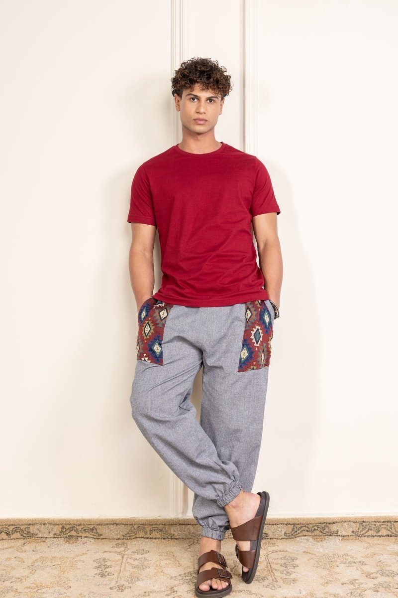 Dark Grey Cotton Patchwork Pyjama for Men – Soft, Breathable Lounge Wear | Regular Fit | Everyday Comfort - swadeshsouq.com