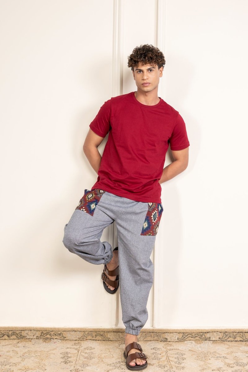 Dark Grey Cotton Patchwork Pyjama for Men – Soft, Breathable Lounge Wear | Regular Fit | Everyday Comfort - swadeshsouq.com