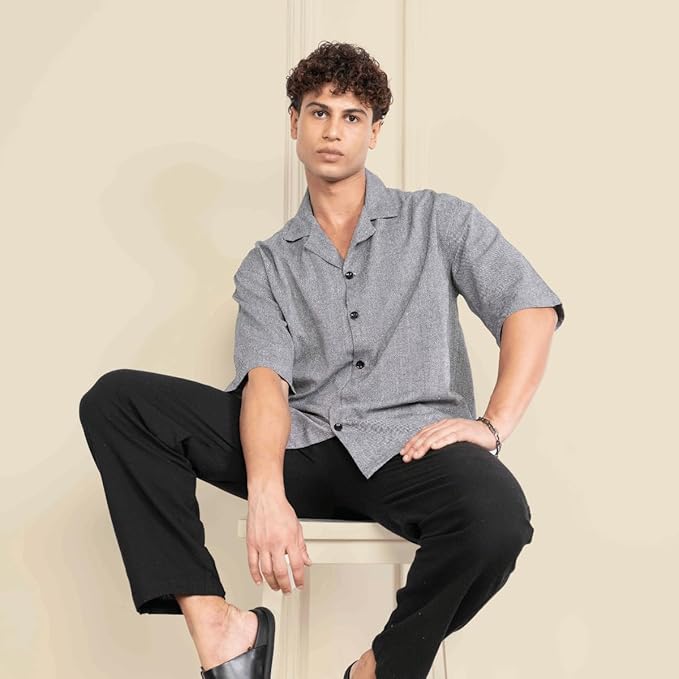 Dark Grey Men’s Half Sleeve | Casual | Box Fit | Cuban Collar Shirt - swadeshsouq.com