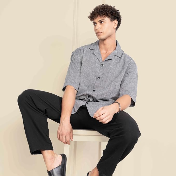 Dark Grey Men’s Half Sleeve | Casual | Box Fit | Cuban Collar Shirt - swadeshsouq.com