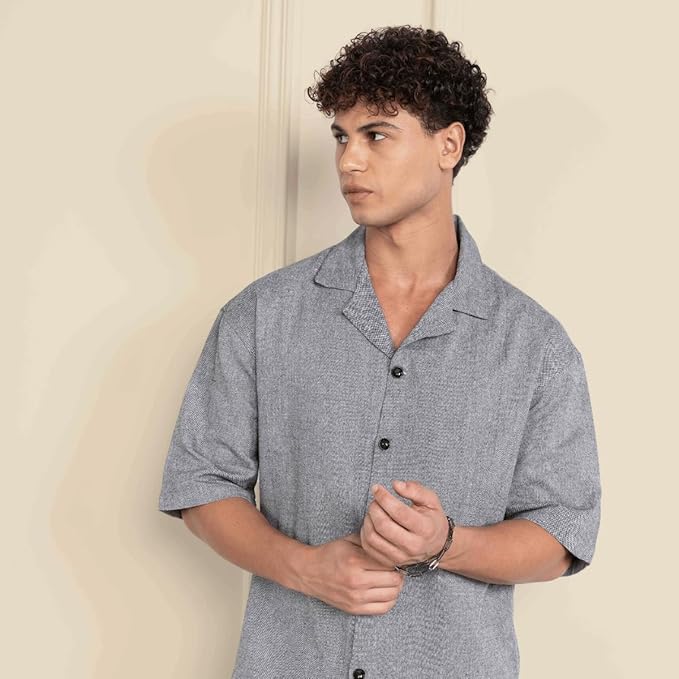 Dark Grey Men’s Half Sleeve | Casual | Box Fit | Cuban Collar Shirt - swadeshsouq.com
