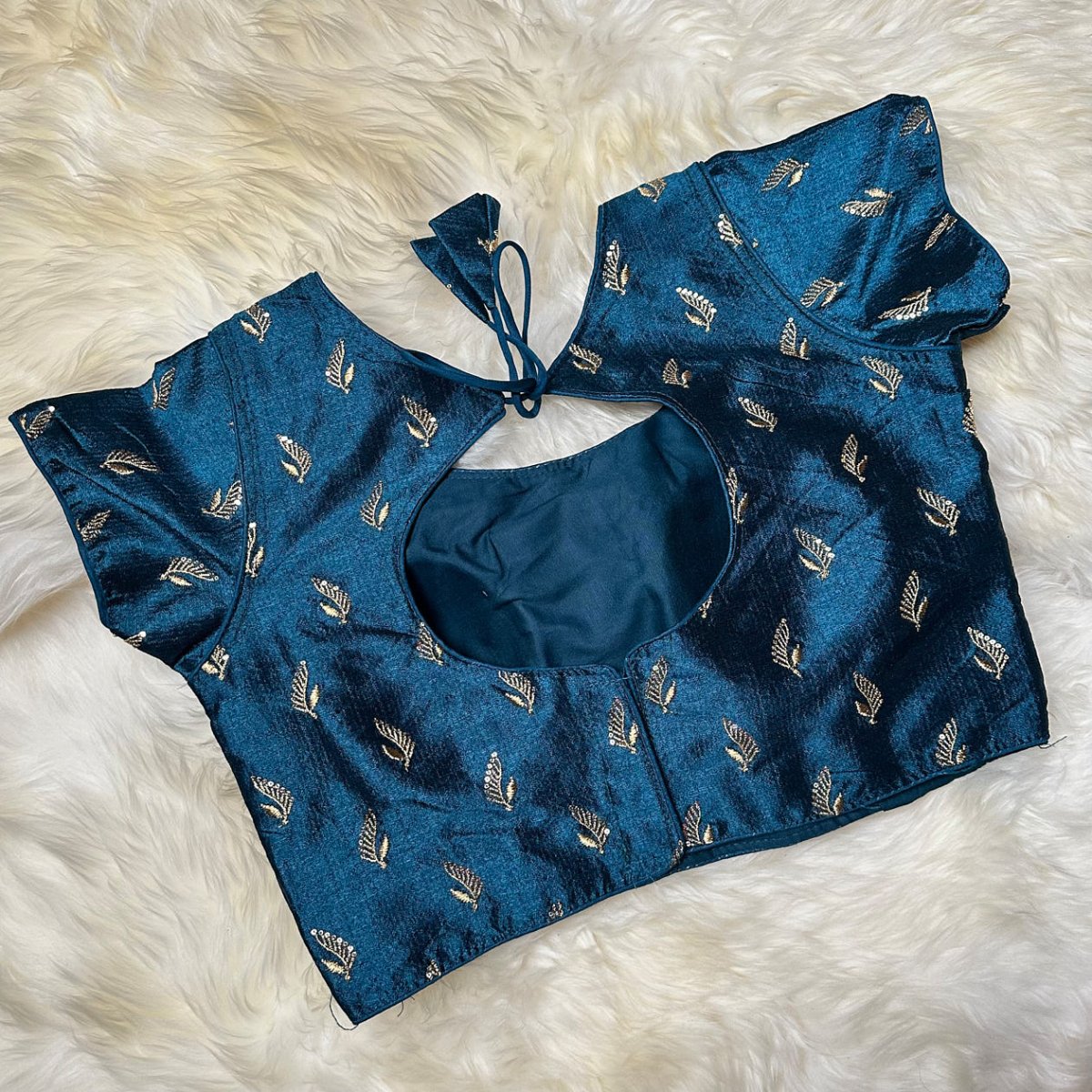 Dark Teal Green Silk Blouse with Golden Aari Work (Size 32–38) - swadeshsouq.com