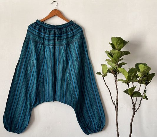 Deep Blue Striped Harem Pants | Premium Cotton with Relaxed Fit for Everyday Comfort - swadeshsouq.com