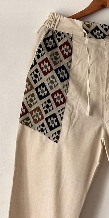 Diamond Geometric Patchwork Joggers - Cream | Yoga Wear | Casual Wear - swadeshsouq.com