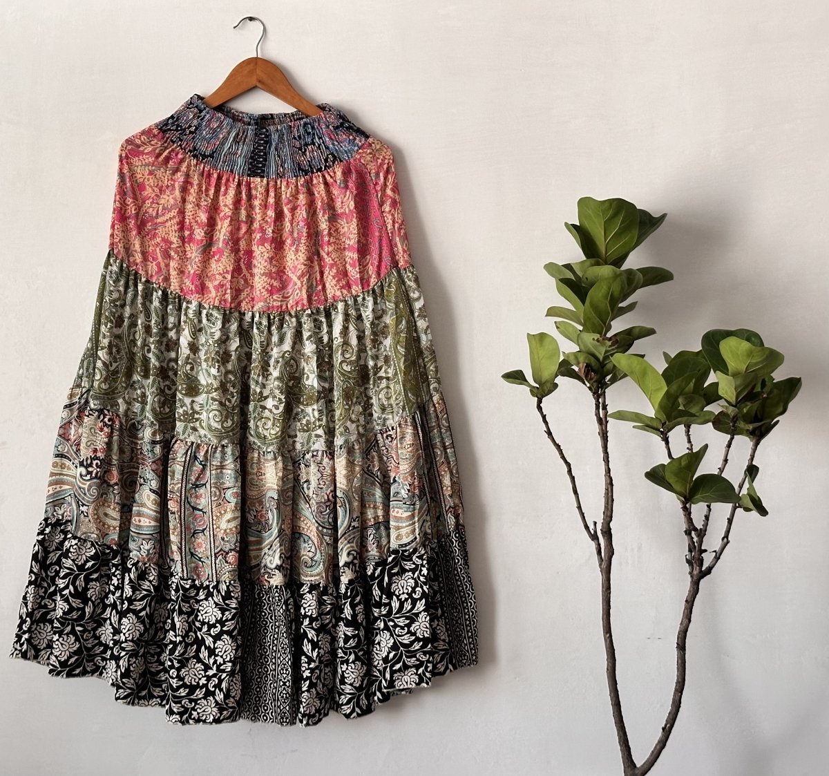 Eco - Friendly Artisan Skirt – Reimagined Viscose Rayon with Unique Mixed Patterns | Sustainable Fashion for Women - swadeshsouq.com