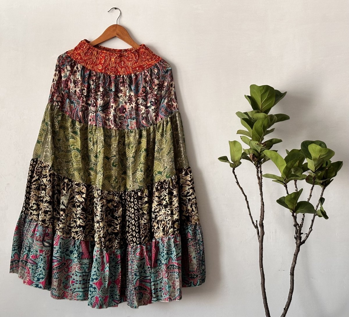 Eco - Friendly Artisan Skirt – Reimagined Viscose Rayon with Unique Mixed Patterns | Sustainable Fashion for Women - swadeshsouq.com