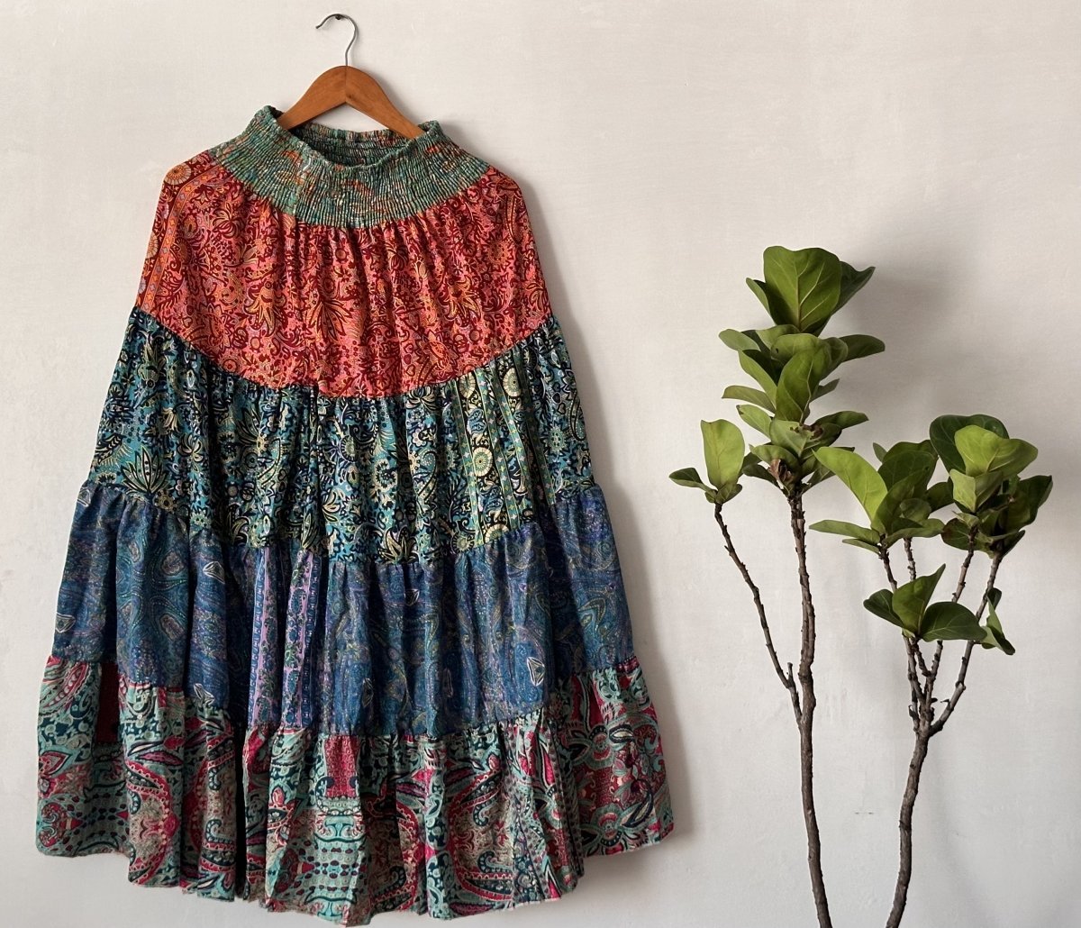 Eco - Friendly Artisan Skirt – Reimagined Viscose Rayon with Unique Mixed Patterns | Sustainable Fashion for Women - swadeshsouq.com