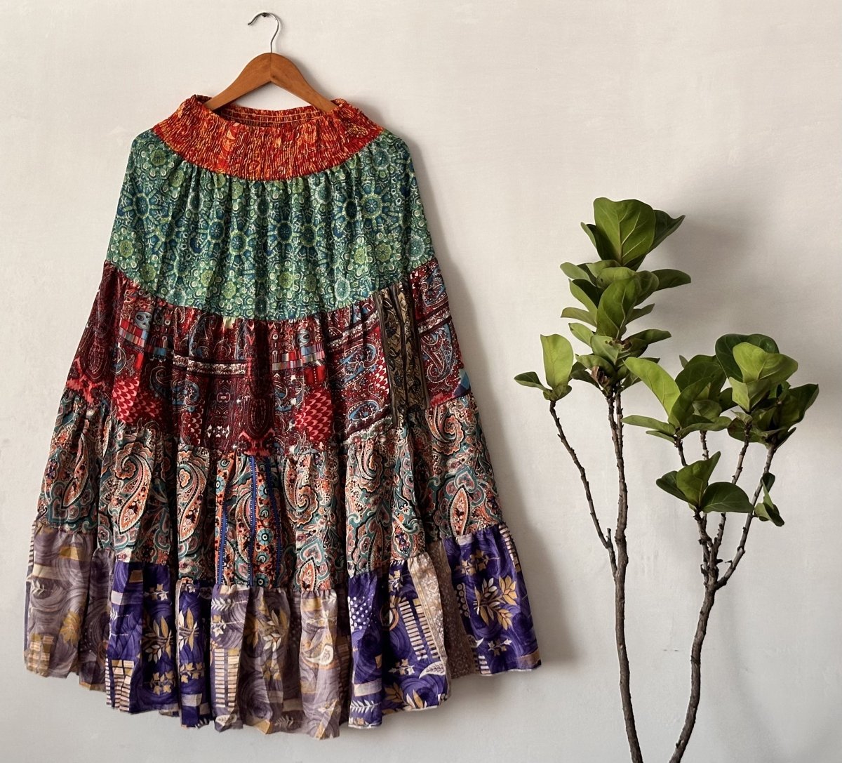 Eco - Friendly Artisan Skirt – Reimagined Viscose Rayon with Unique Mixed Patterns | Sustainable Fashion for Women - swadeshsouq.com