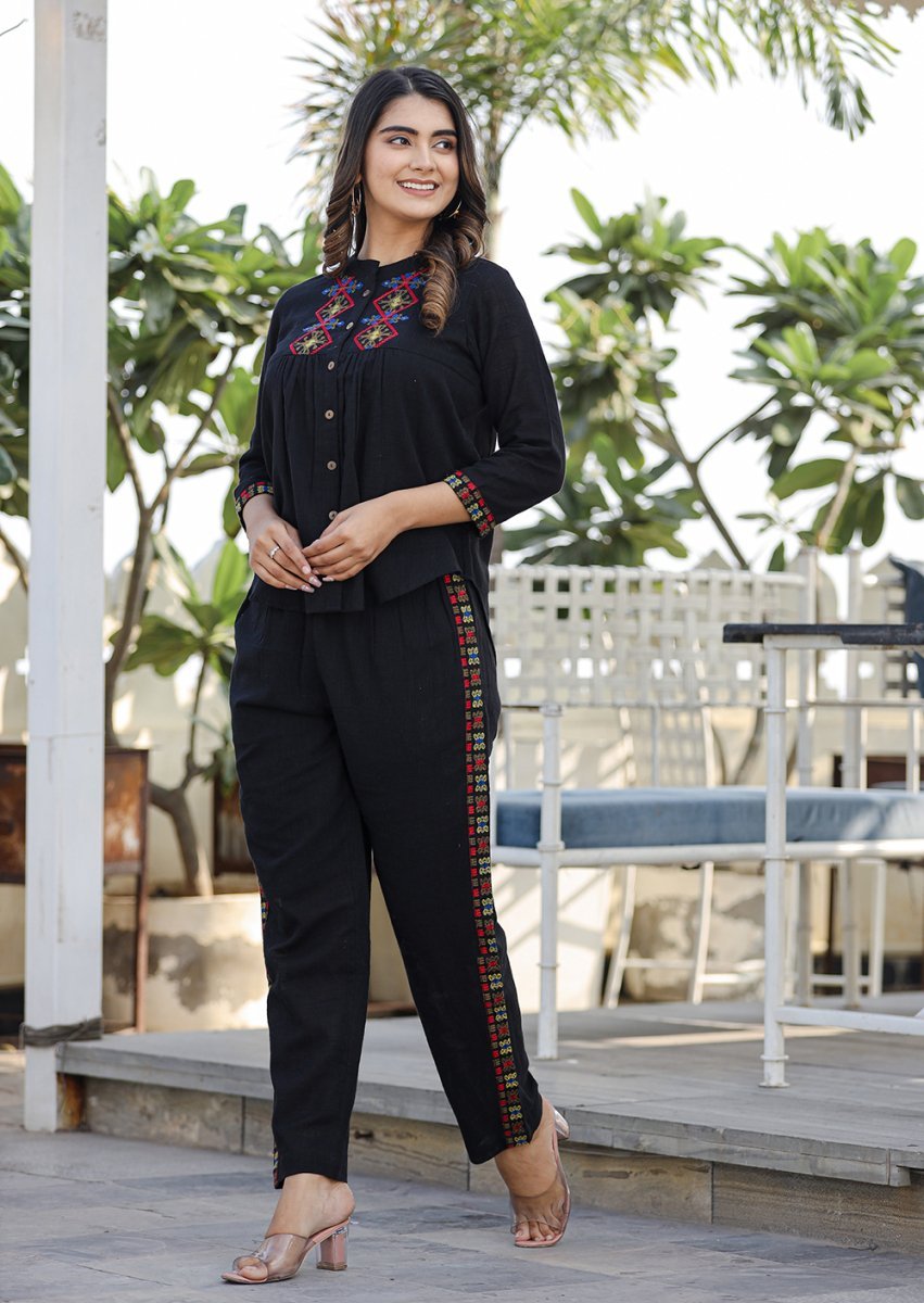 Elegant Black Embroidered Co - Ord Set - swadeshsouq.com