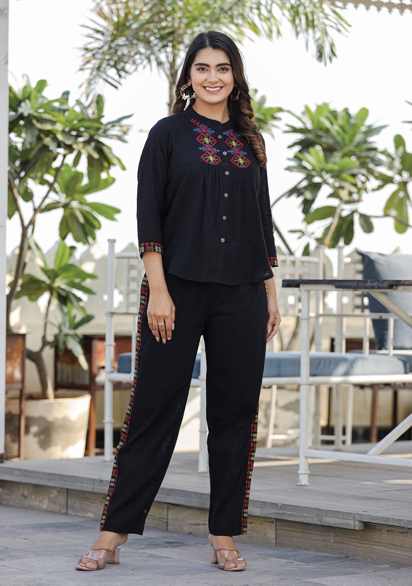 Elegant Black Embroidered Co - Ord Set - swadeshsouq.com