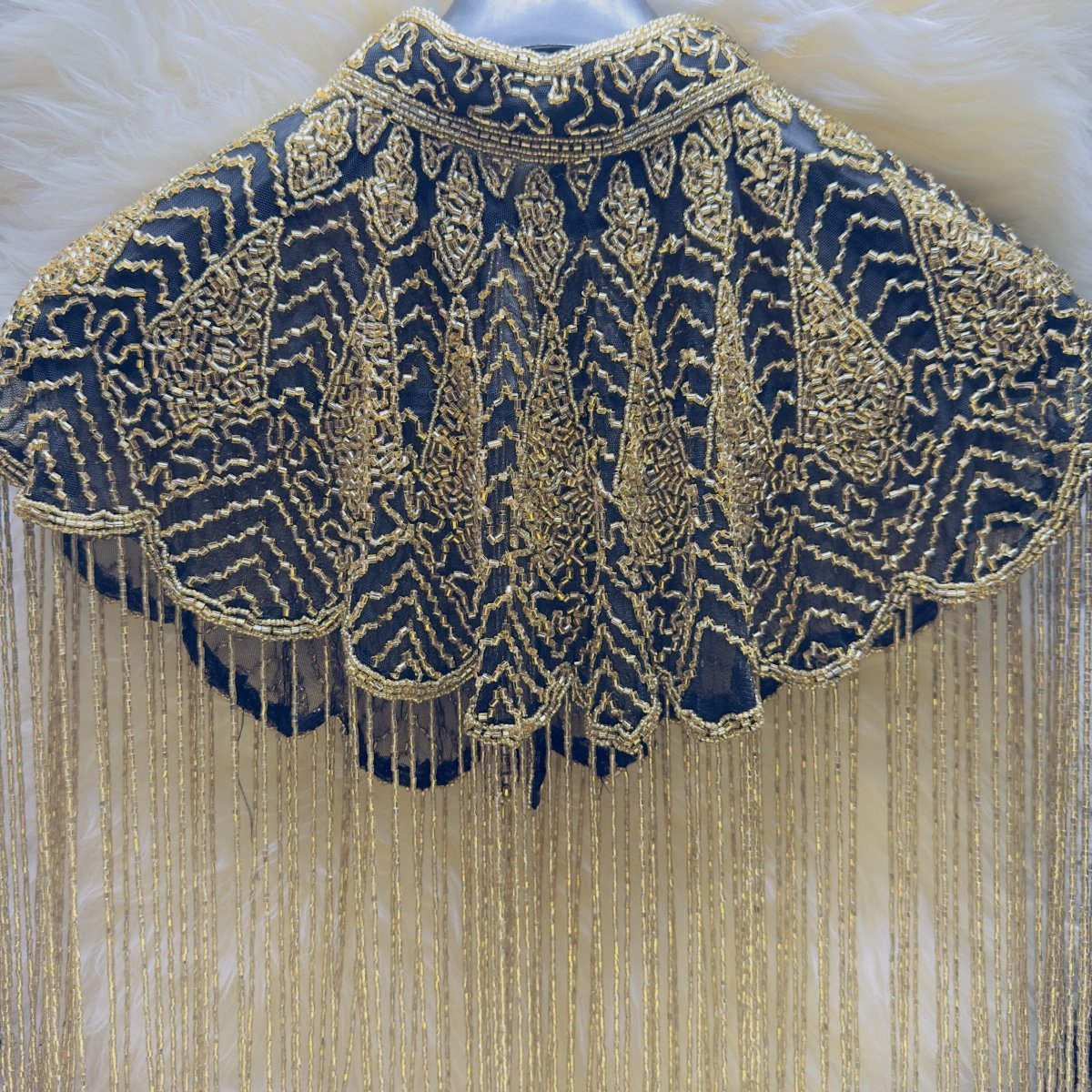 Elegant Black & Gold Beaded Tassel Cape - Statement Free Size Cape - swadeshsouq.com