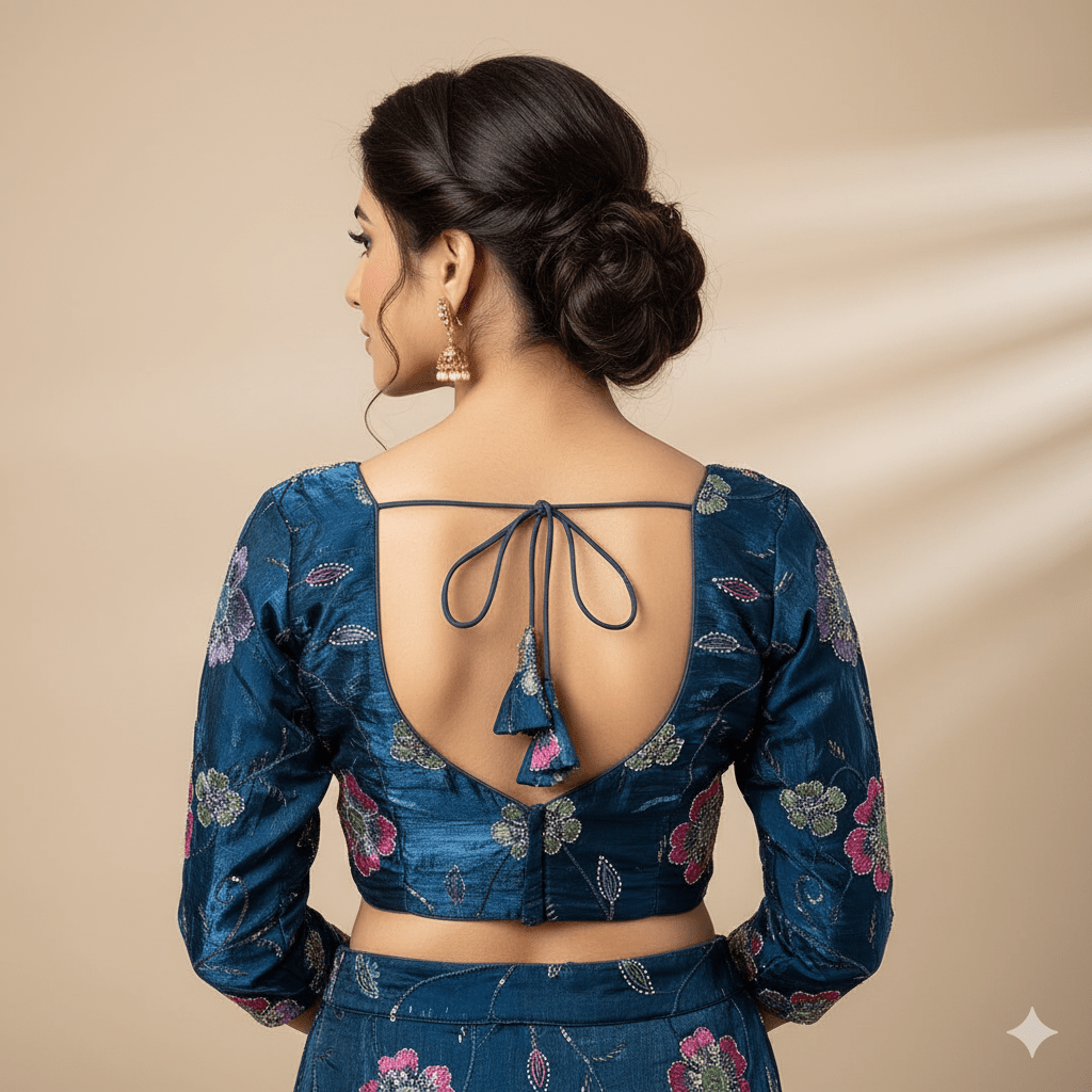 Elegant Blue Jimichoo Beaded Blouse | Size 32–40 - swadeshsouq.com