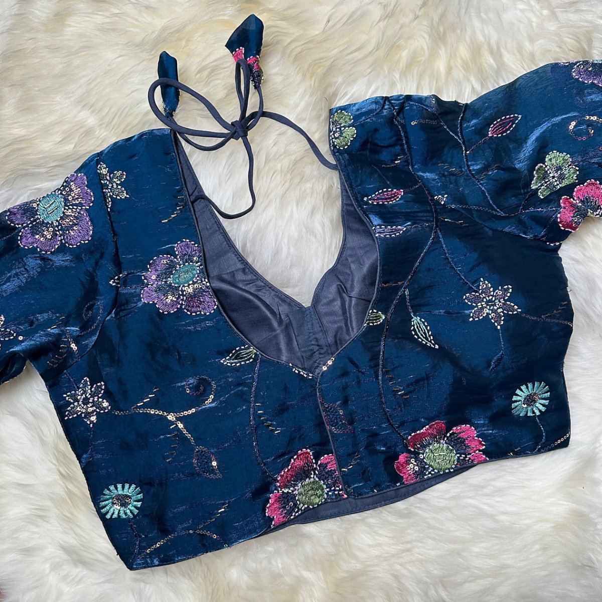 Elegant Blue Jimichoo Beaded Blouse | Size 32–40 - swadeshsouq.com