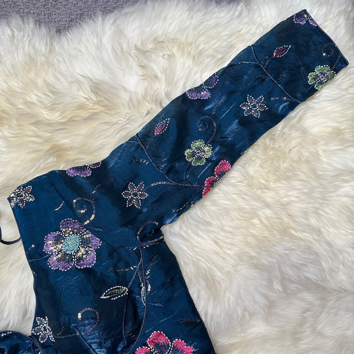 Elegant Blue Jimichoo Beaded Blouse | Size 32–40 - swadeshsouq.com