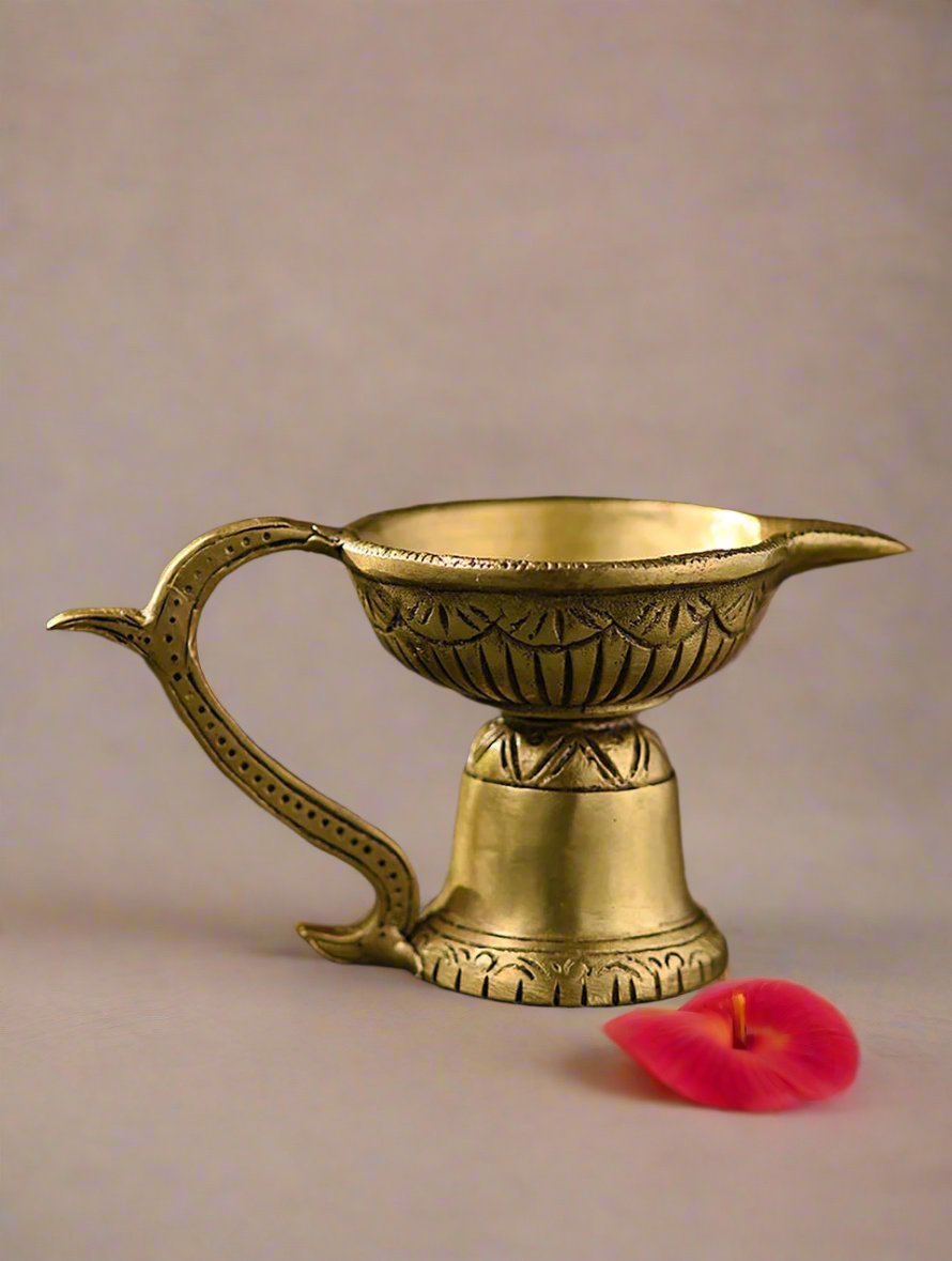 Elegant Brass Diya with Handle (set of 2) - swadeshsouq.com