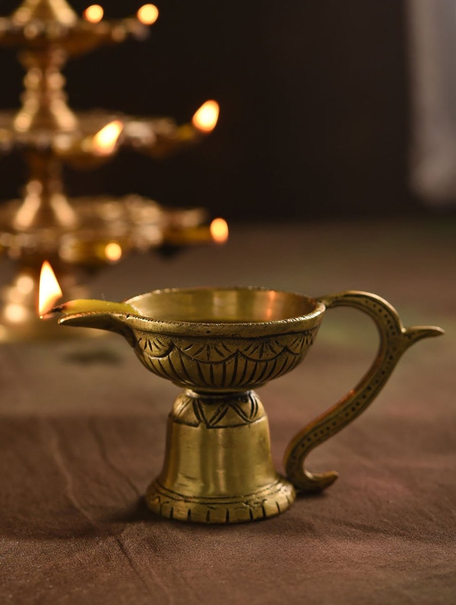 Elegant Brass Diya with Handle (set of 2) - swadeshsouq.com