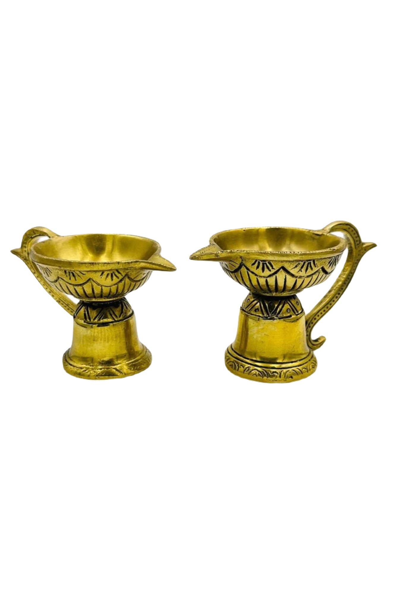 Elegant Brass Diya with Handle (set of 2) - swadeshsouq.com