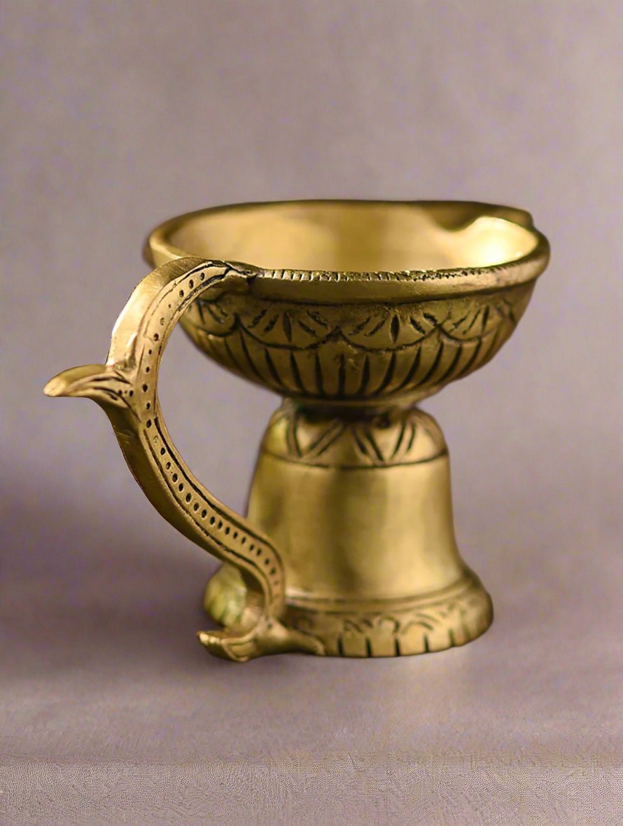 Elegant Brass Diya with Handle (set of 2) - swadeshsouq.com