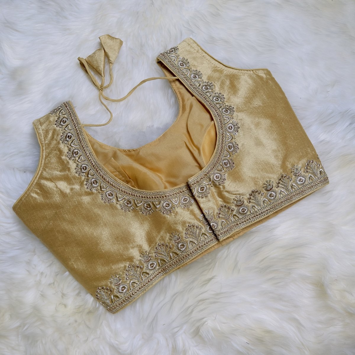 Elegant Gold Blouse with Intricate Golden Embroidery - Perfect for Festive and Celebratory Occasions - swadeshsouq.com