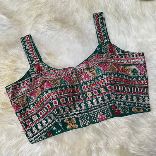 Elegant Green Georgette Embroidered Blouse – Rajasthani Style Elegance - swadeshsouq.com