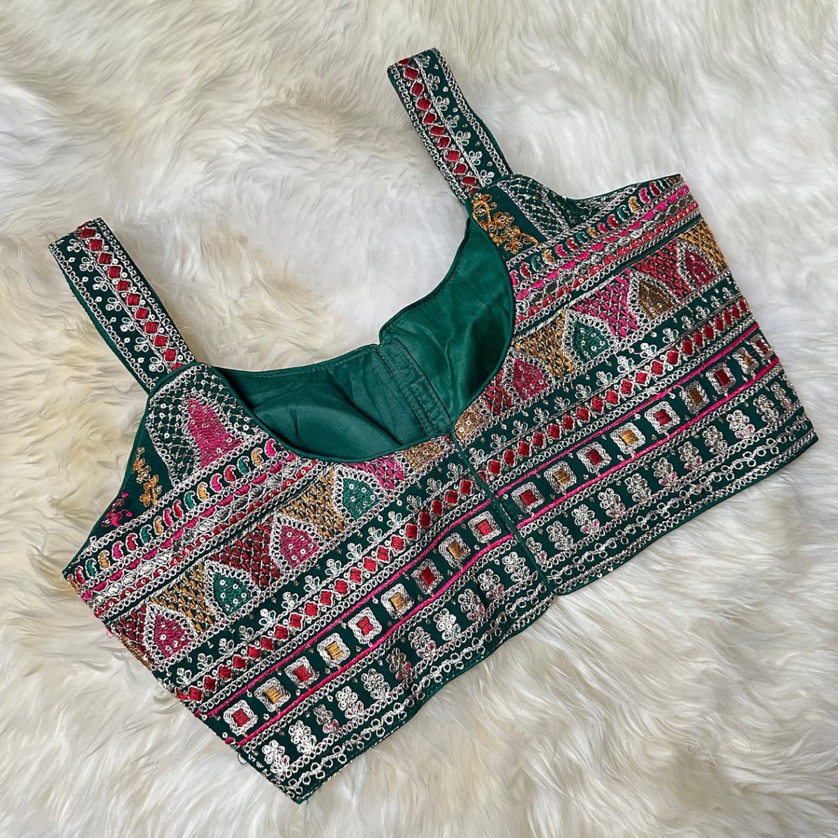 Elegant Green Georgette Embroidered Blouse – Rajasthani Style Elegance - swadeshsouq.com