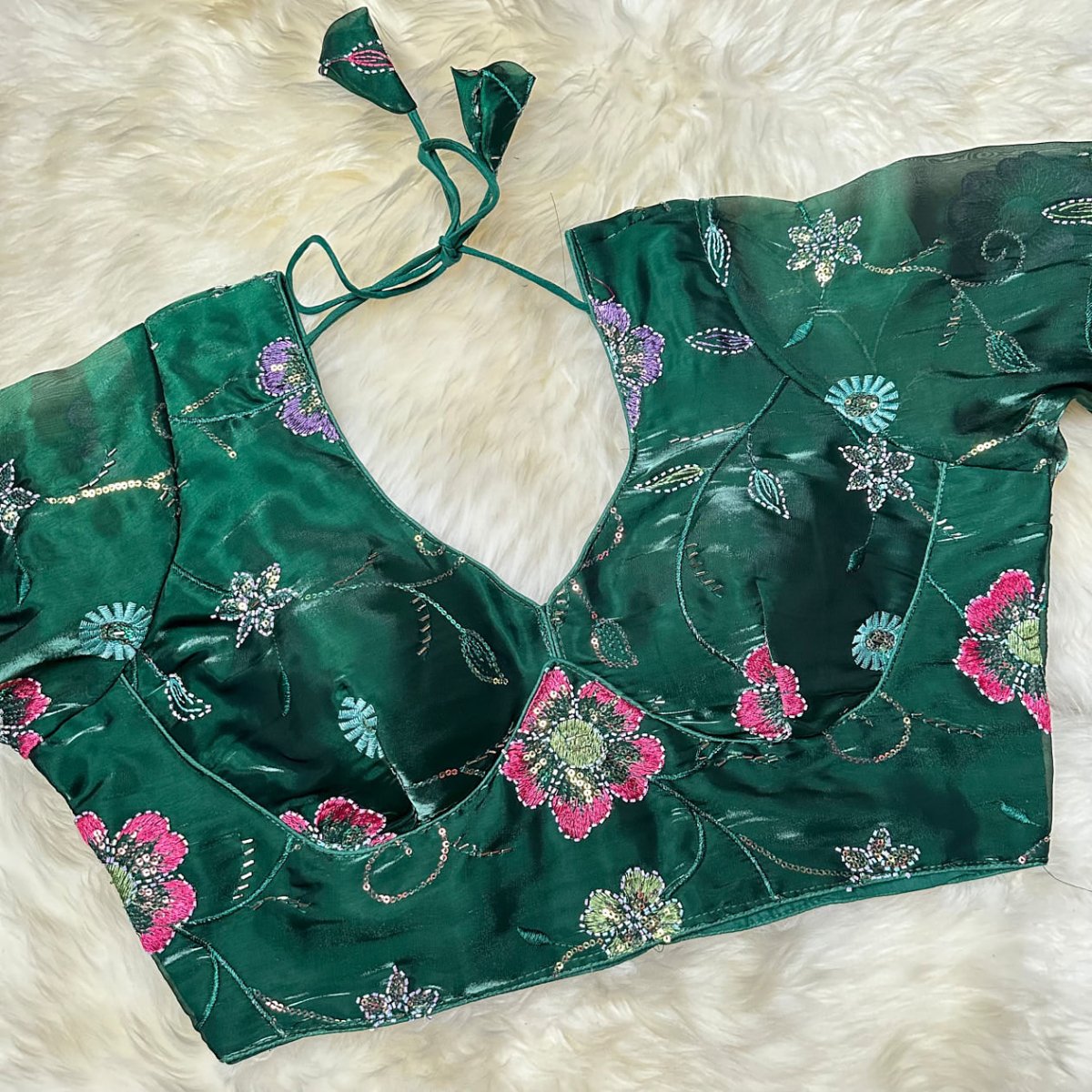 Elegant Green Jimichoo Beaded Blouse | Size 32–40 - swadeshsouq.com