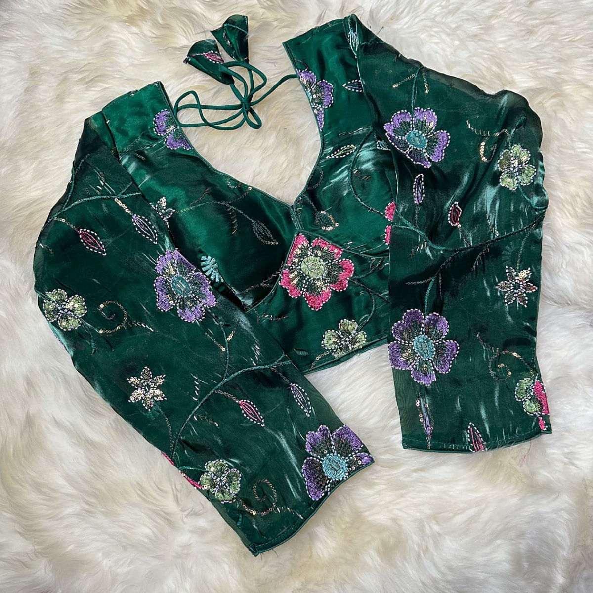 Elegant Green Jimichoo Beaded Blouse | Size 32–40 - swadeshsouq.com