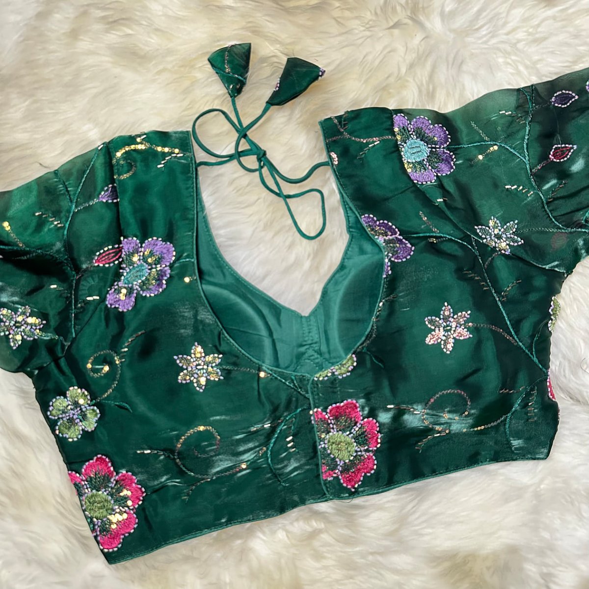 Elegant Green Jimichoo Beaded Blouse | Size 32–40 - swadeshsouq.com