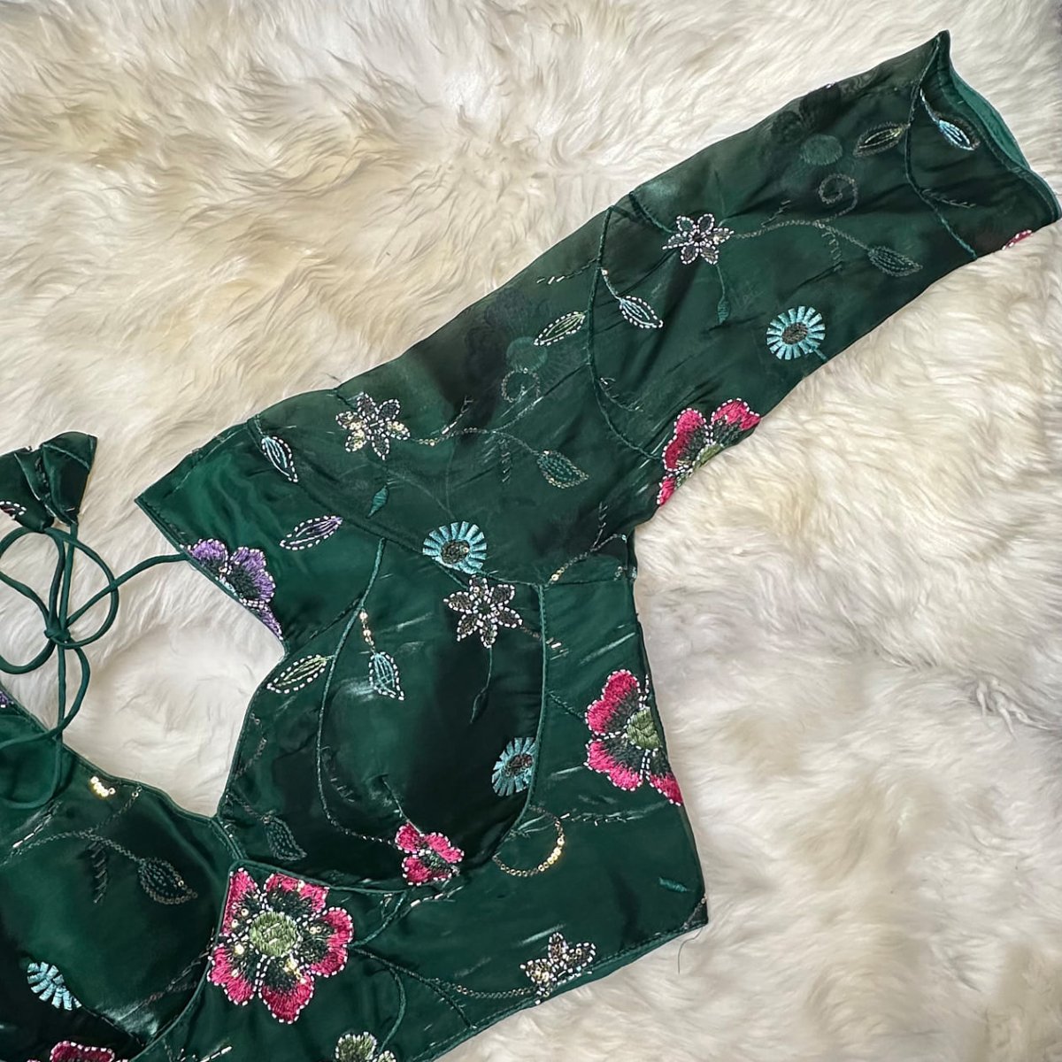 Elegant Green Jimichoo Beaded Blouse | Size 32–40 - swadeshsouq.com