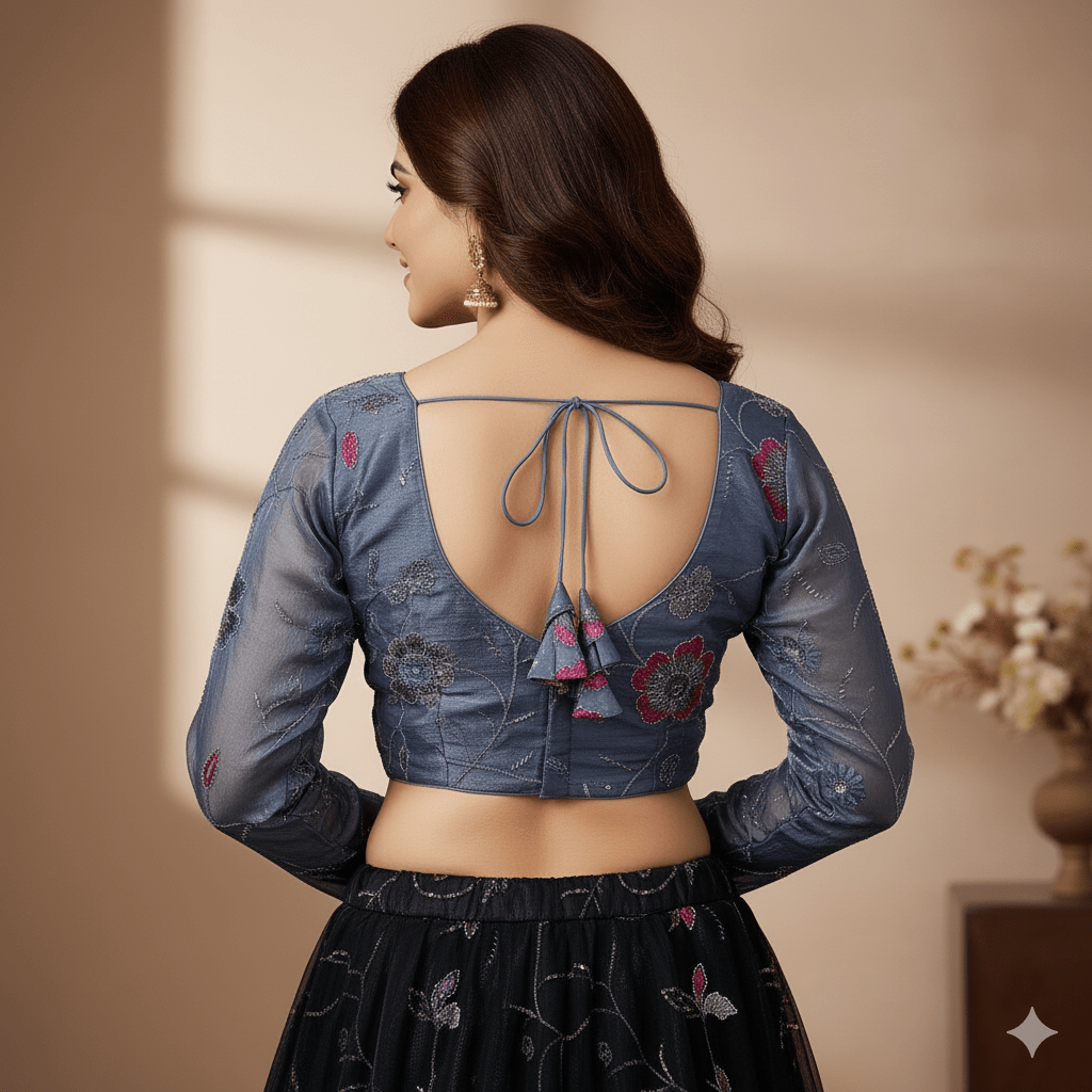 Elegant Grey Jimichoo Beaded Blouse | Size 32–40 - swadeshsouq.com