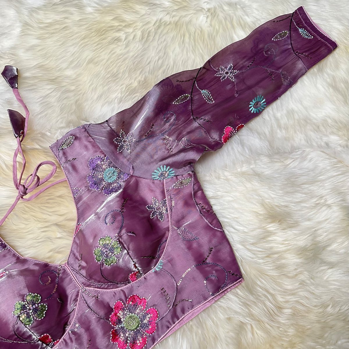 Elegant Lilac Jimichoo Beaded Blouse | Size 32–40 - swadeshsouq.com