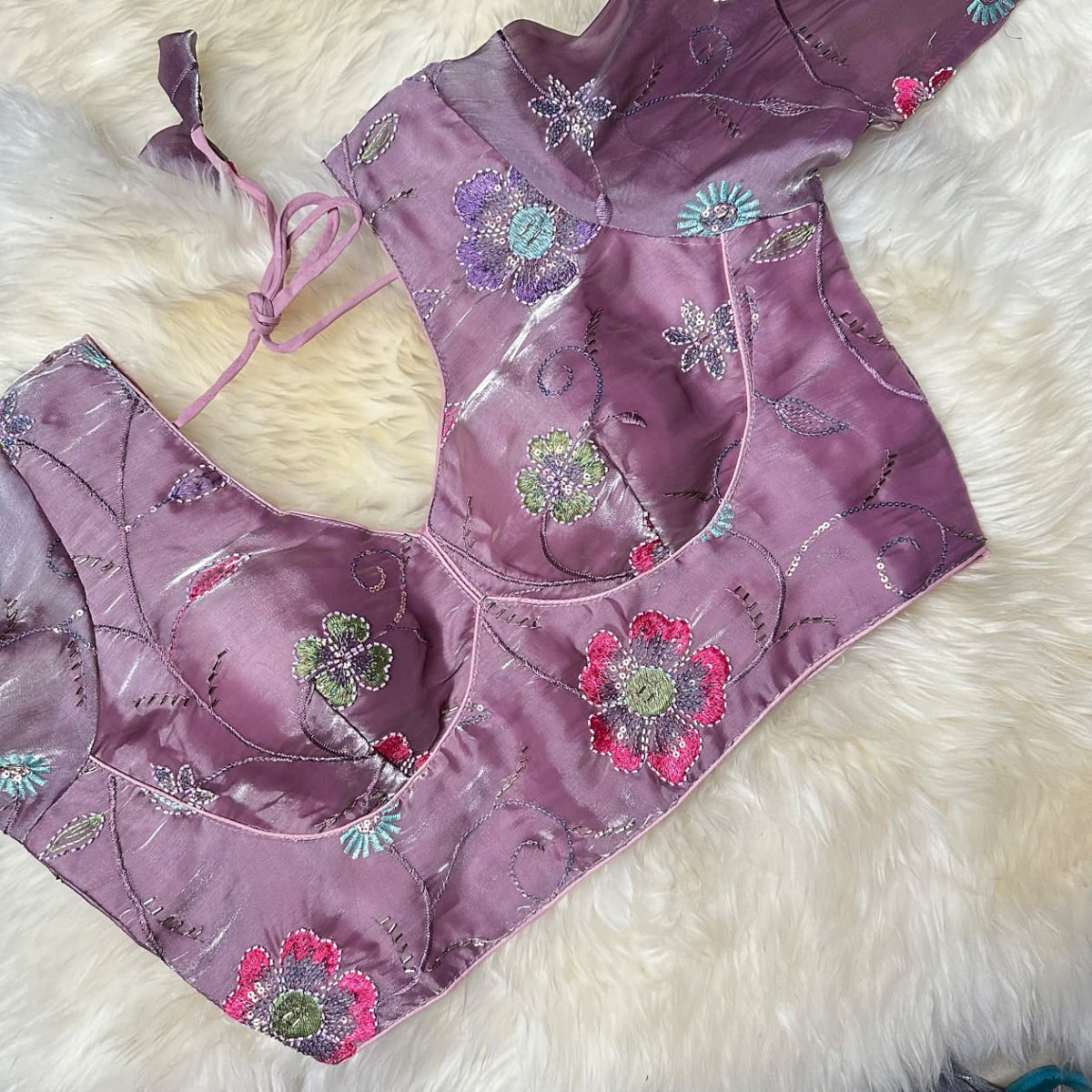 Elegant Lilac Jimichoo Beaded Blouse | Size 32–40 - swadeshsouq.com