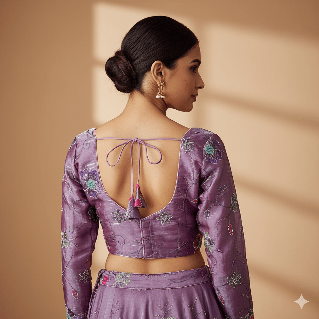 Elegant Lilac Jimichoo Beaded Blouse | Size 32–40 - swadeshsouq.com